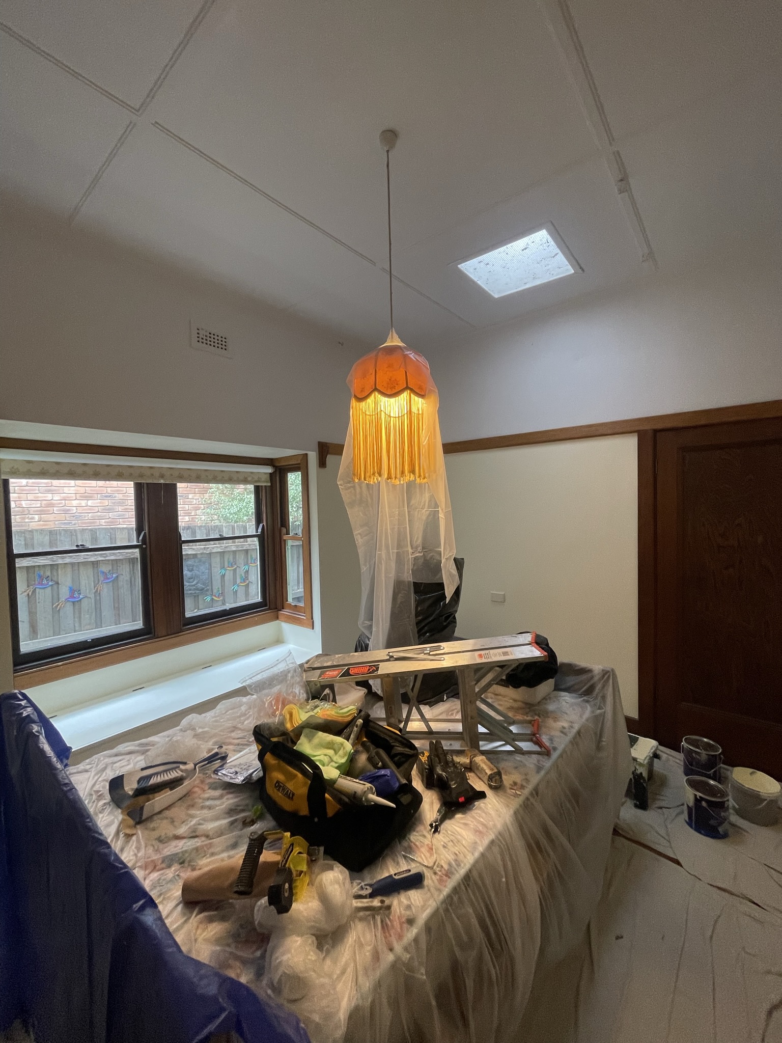 Interior room prepared and protected before painting